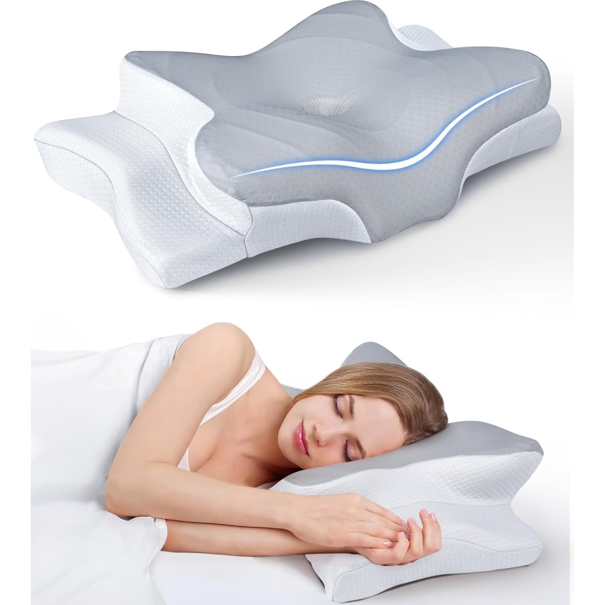 Adjustable Cervical Memory Foam Pillow, Ergonomic Contour Pillow for Neck and Shoulder Pain Relief, Orthopedic Sleeping Bed Pillow for Side, Back and Stomach Sleepers(Firm)
